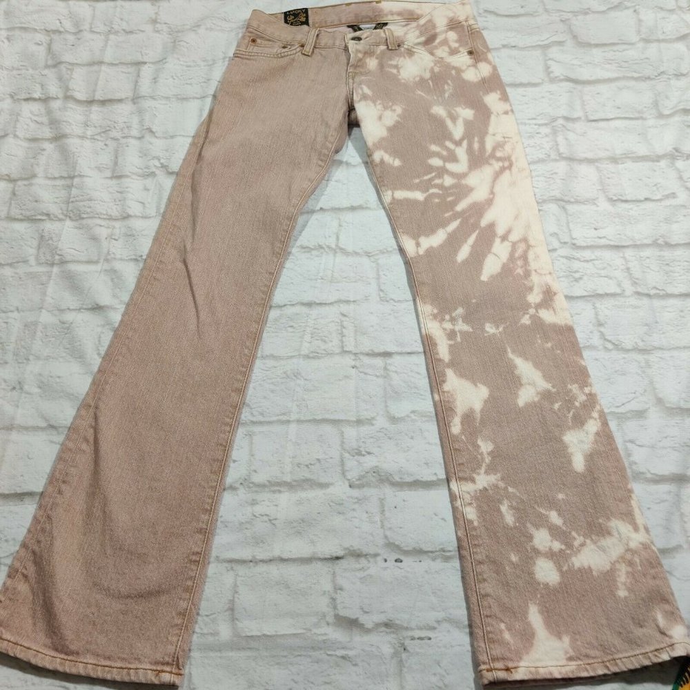 Lucky brand upcycled jeans flare low rise pastel pink purple bleach tie dye sz 2